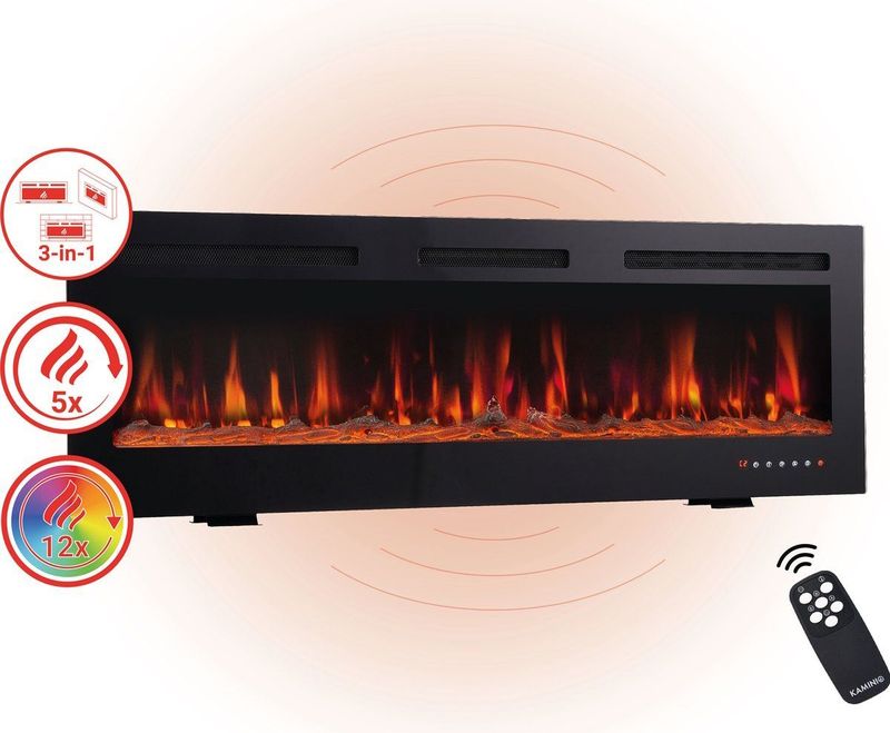 KAMINIO - MARLON - Elektrische Haard - 60 inch - 3-in-1 met Verwarming en 12 Vlamkleuren