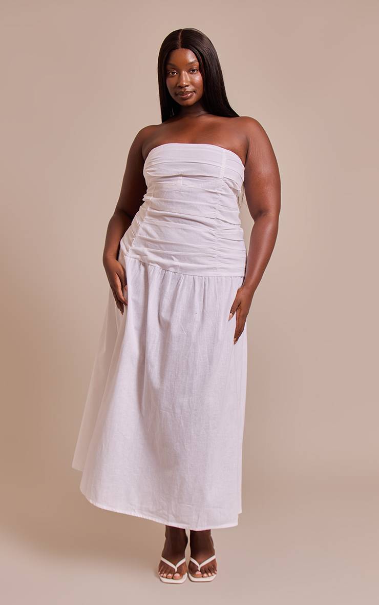 Blanc Robe Maxi Froncée Grande Taille Avec Détails De Bordure Contrastante