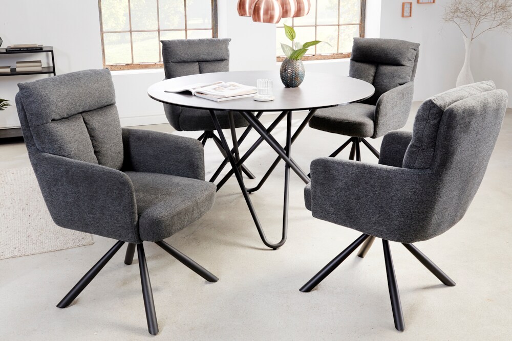 riess-ambiente Stuhl BIG GEORGE - drehbar Retro weiß Bouclé mit Armlehnen Bonellfederkern Esszimmer