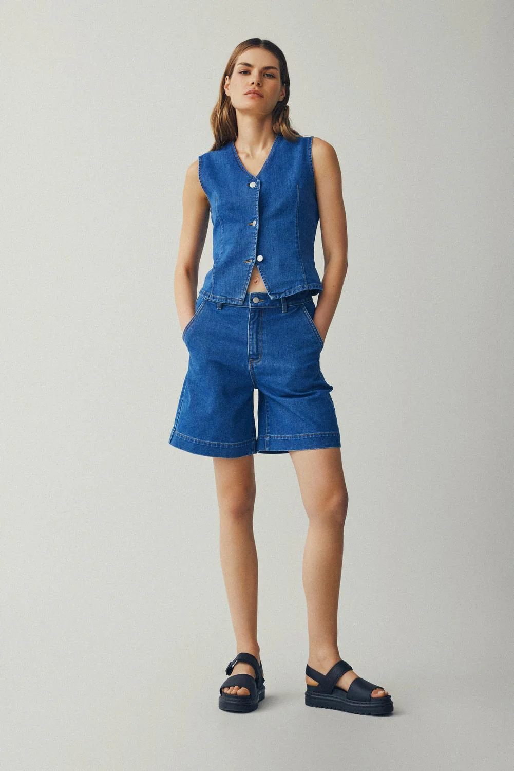 Vila  Vikenya denim shorts - Medium Blue Denim