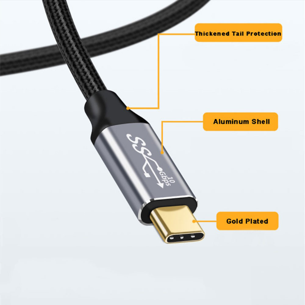(1m) 100W USB C auf USB C PD Schnell Ladekabel 4K Thunderbolt Nylon Datenkabel 90° Winkel - Schwarz