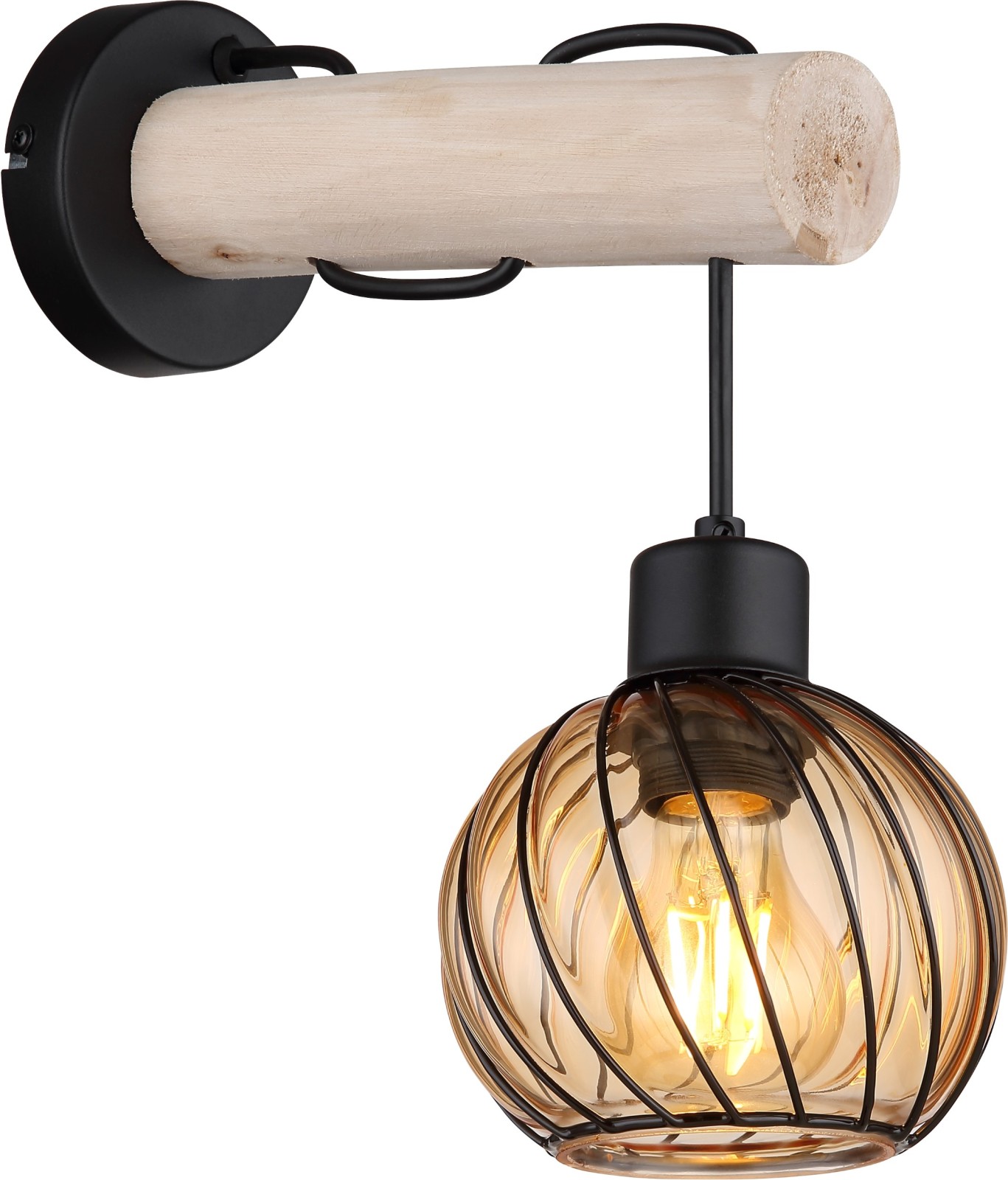 Wandleuchte - schwarz-holzfarben - 30 cm