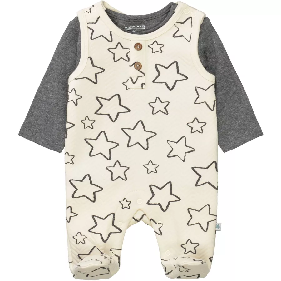 Staccato Strampler+Shirt ivory gemustert