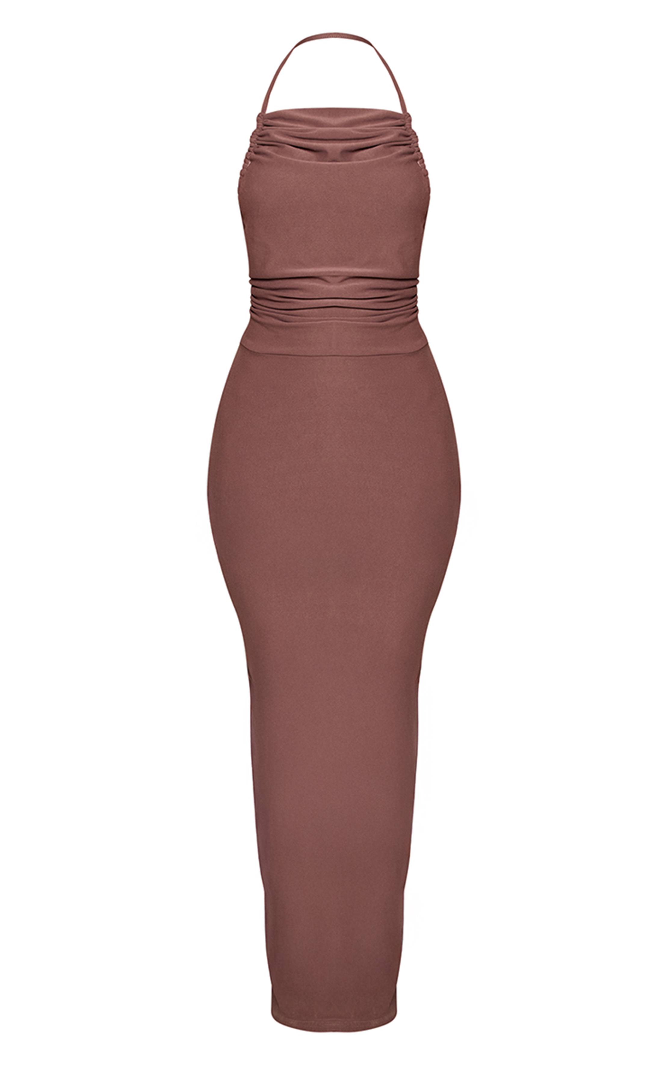 Taupe Robe Maxi Dos Nu À Col Licou Petite