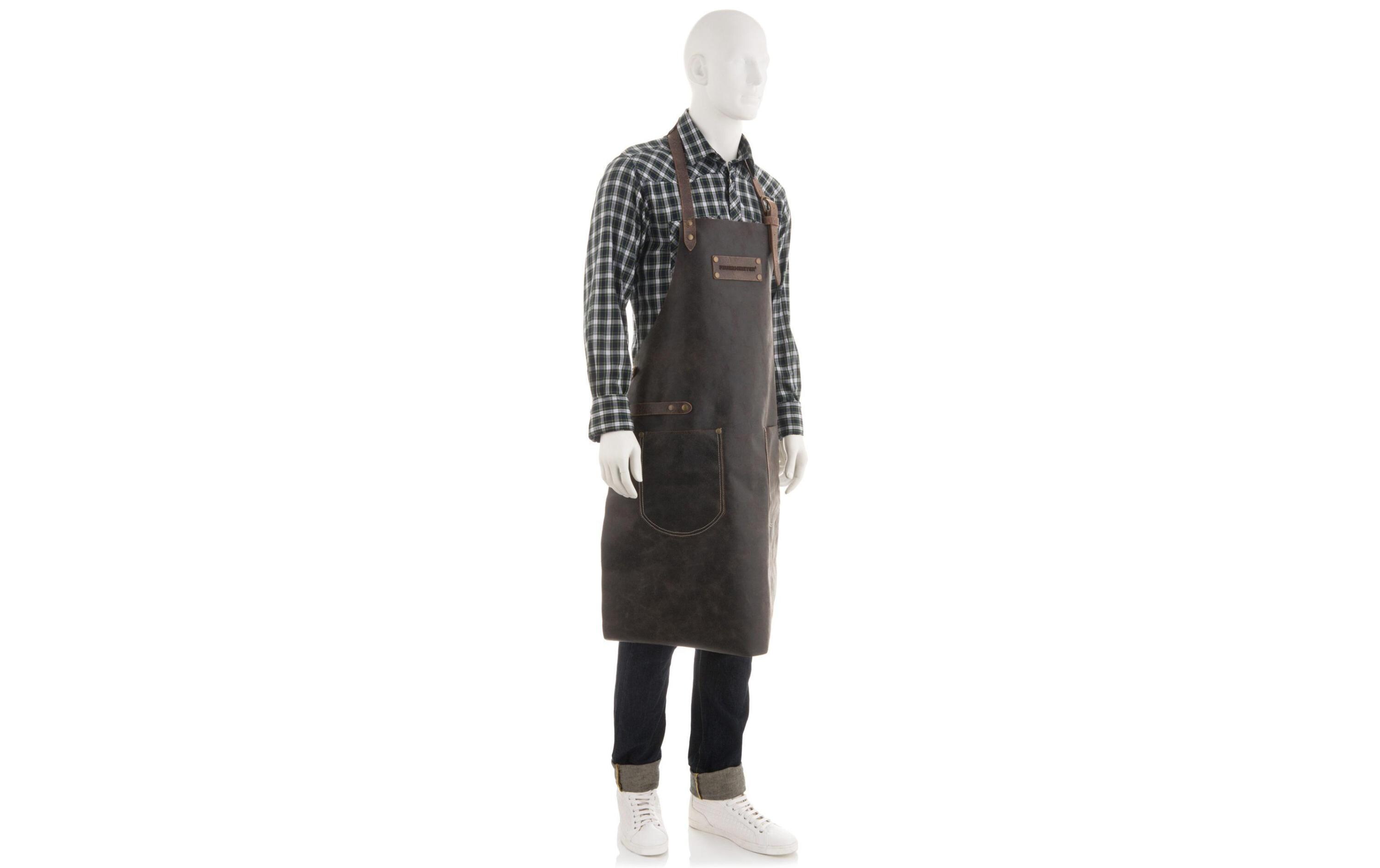 Grillschürze Antikleder, Braun, Grösse 3<br>Lederschürze für den Grillmeister, mit Taschen