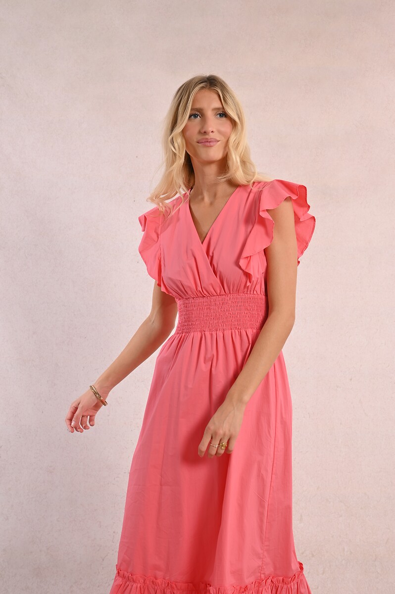 MOLLY BRACKEN<br>Vestido longo com mangas curtas e babados