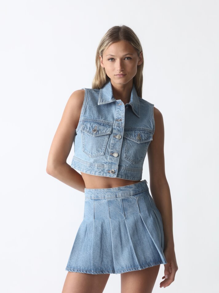 Colete jeans cropped - Índigo