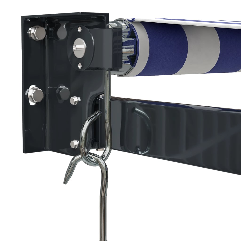 Auvent rétractable bleu et blanc 3,5x2,5 m tissu et aluminium