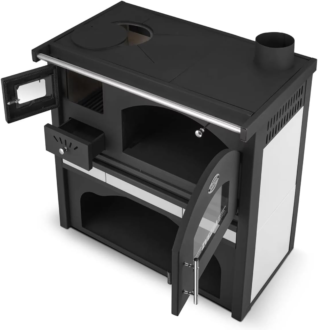 Kaminofen Holzofen Küchenhexe Küchenofen mit Backofen und Kochplatte ZVEZDA, Modell Classic GFS Ceramic 5.9kW BImSchV2