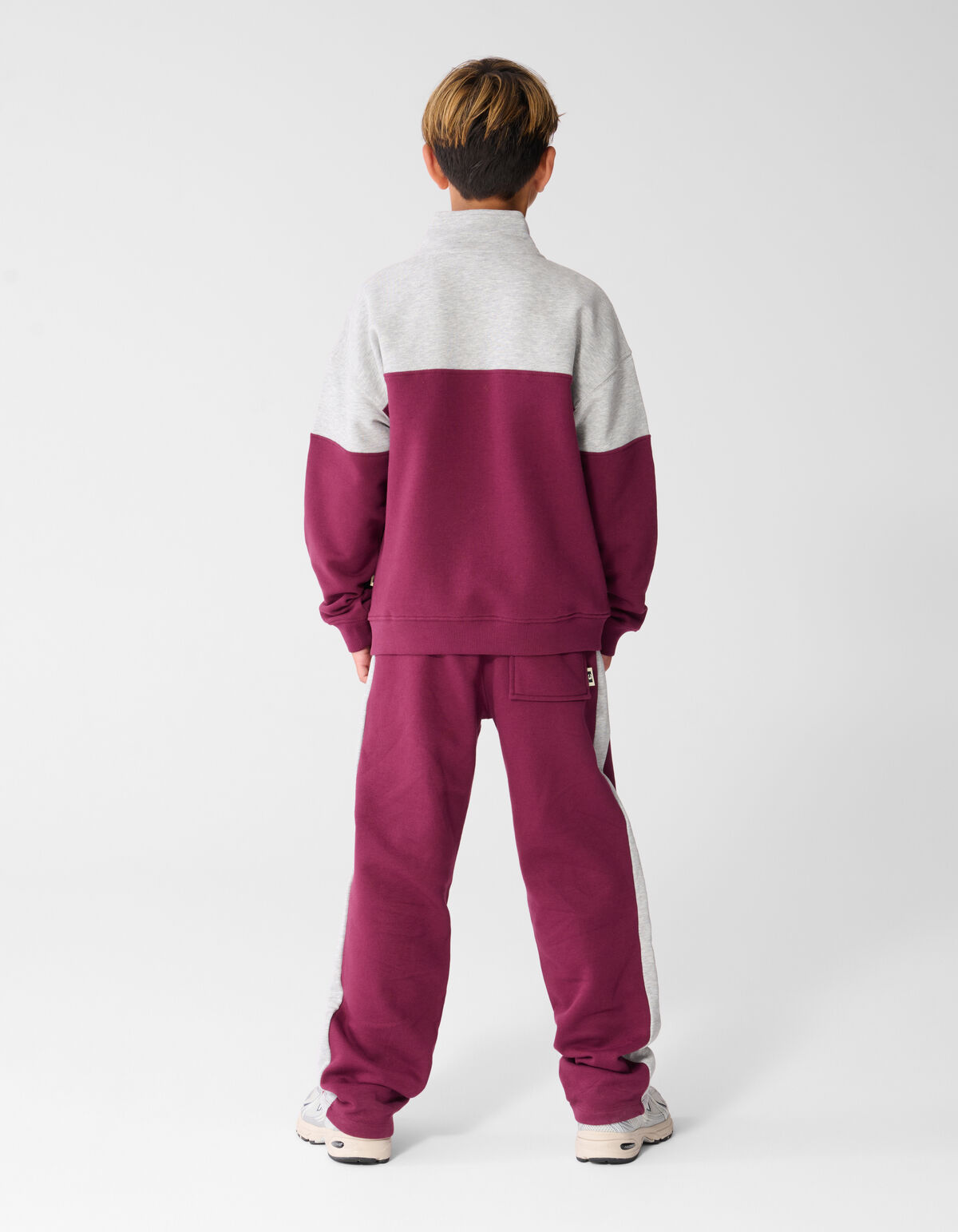 Sporty Zip Sweater Grijs/Donkerrood