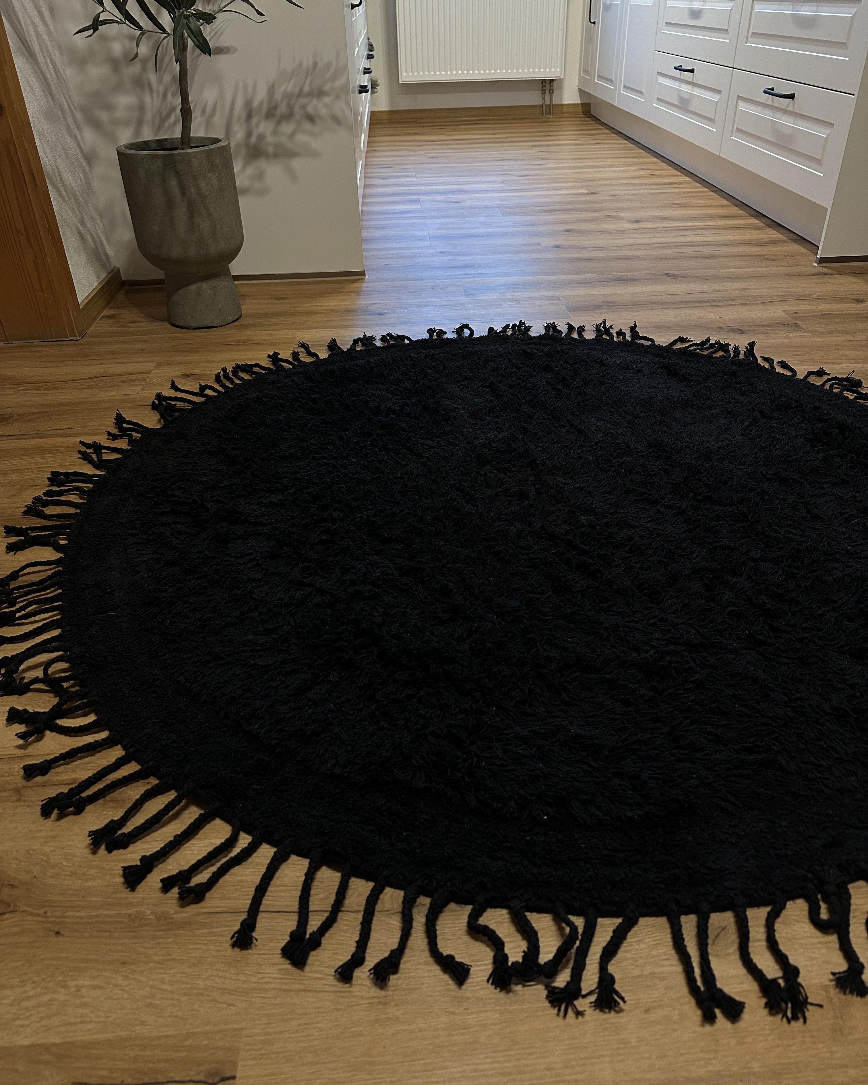 Vloerkleed BITLIS Zwart ø 140 cm Katoen