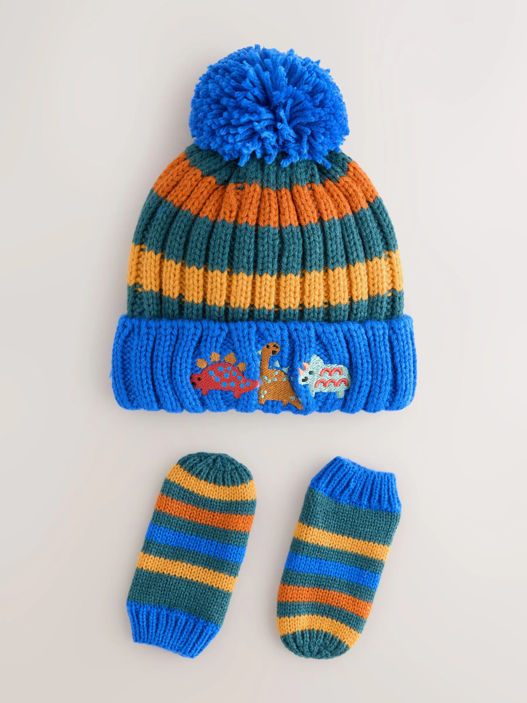 Meerdere kleuren - 2 -delige Set met geborduurde Pompon Muts en Wanten (3mnd -10jr)