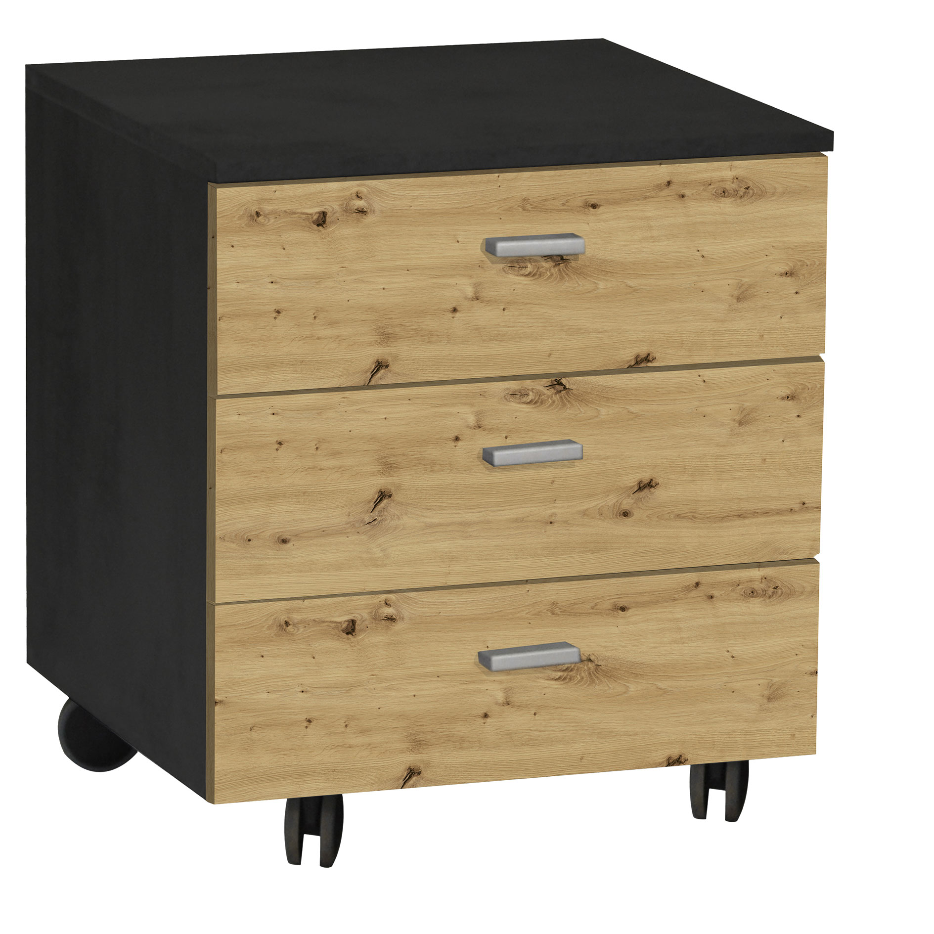 Rollcontainer - Schwarzstahloptik-Asteiche - 45 cm