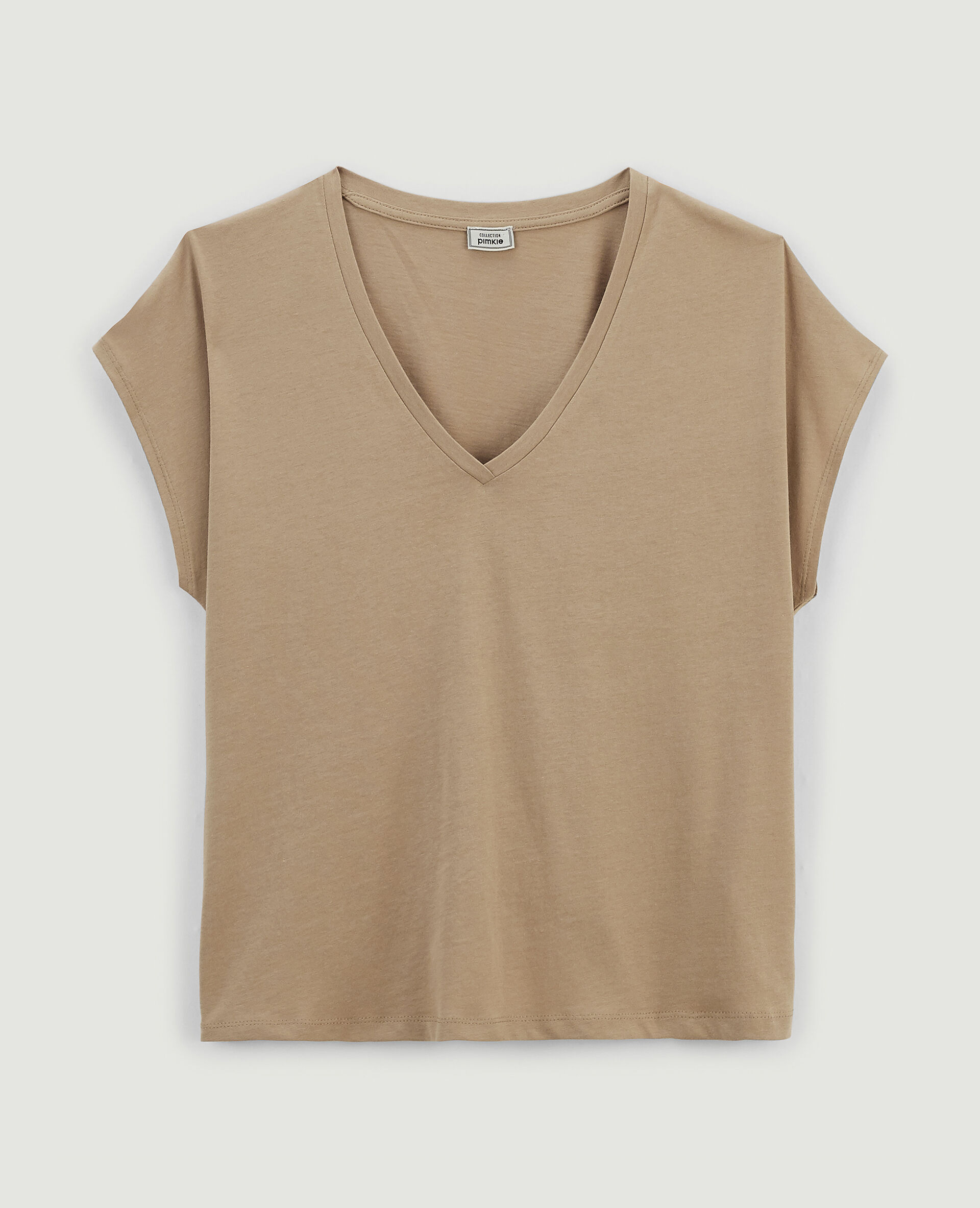 T-shirt col V manches courtes - Camel