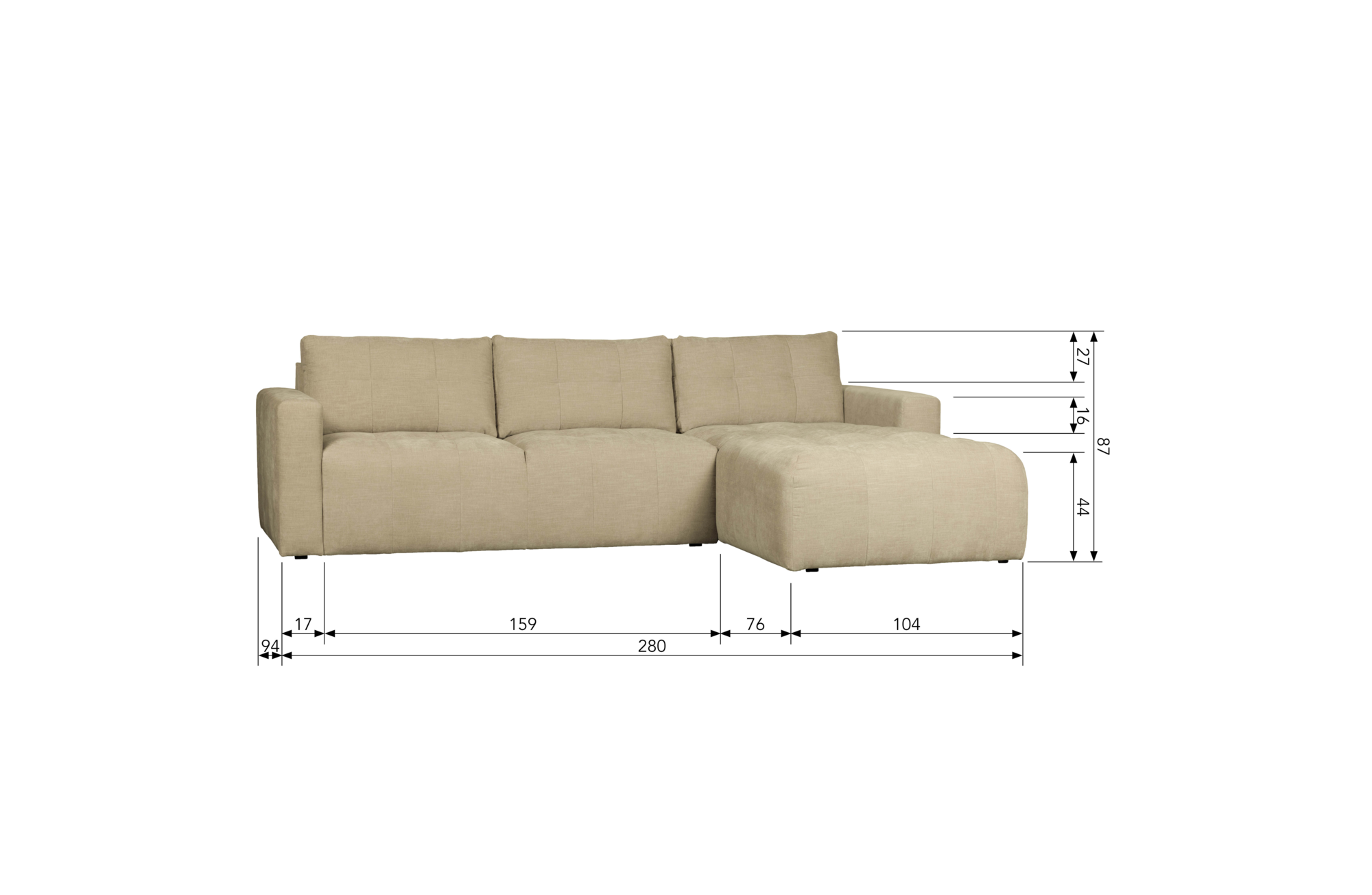 WOOOD Exclusive chaise longue Bar rechts Bar Chaise Longue rechts - Zand