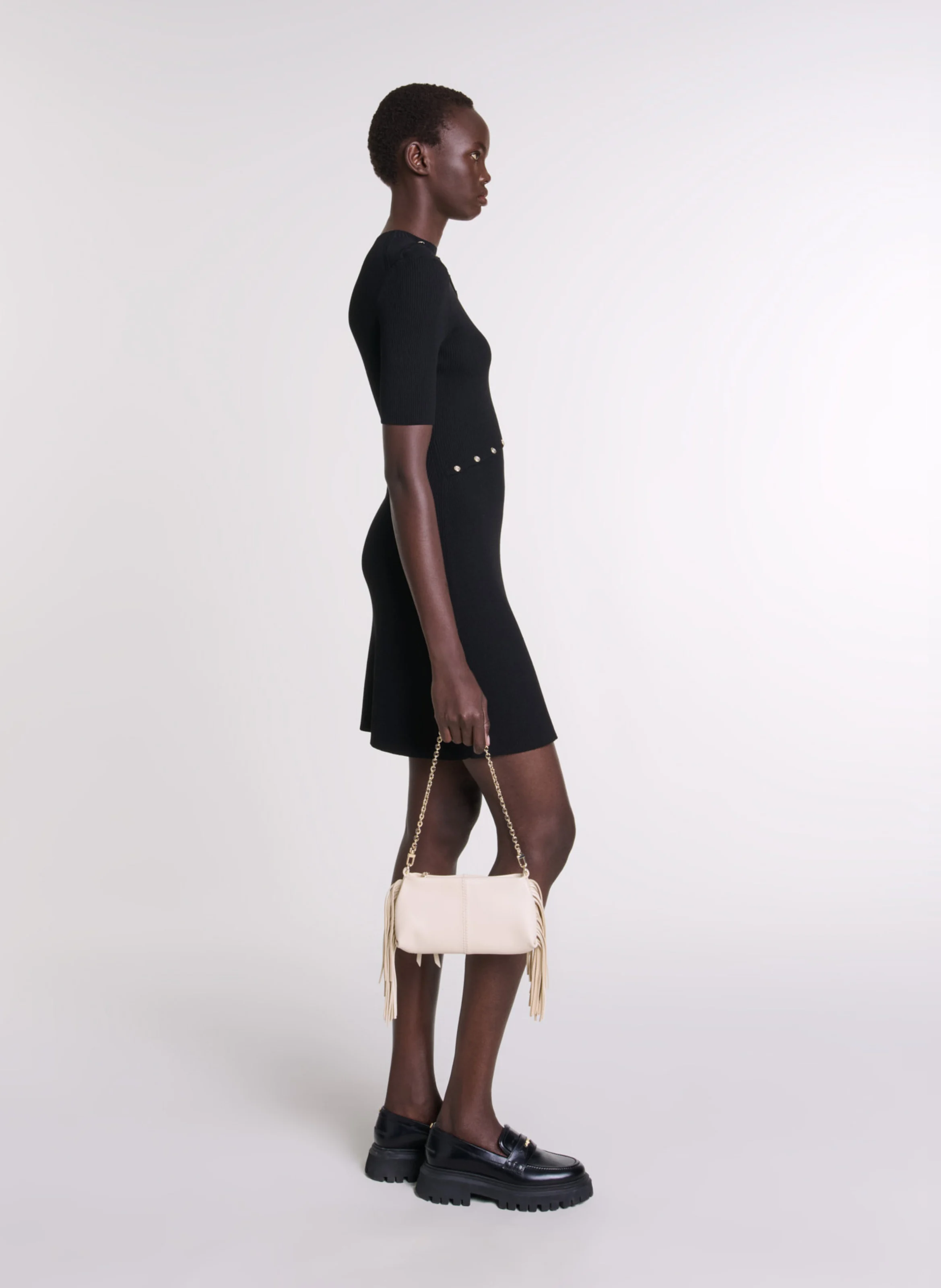 Robe courte col rond en maille | Noir