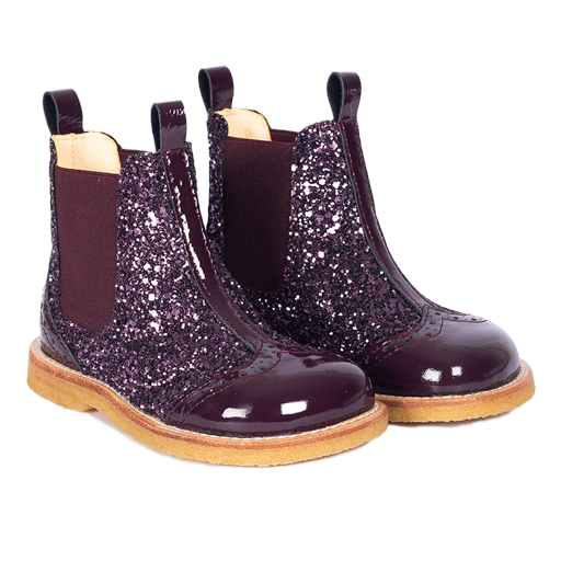 Angulus 6320-102 Chelsea Glitter Støvler, Aubergine/Aubergine Glitter, 28
