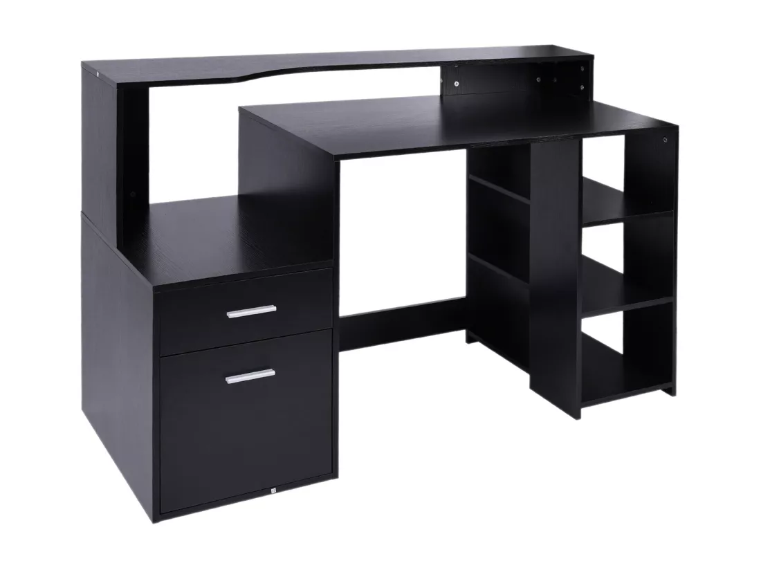 Bureau Informatique multimédia Design Multi-rangements 137 L x 55 l x 92 H cm noir