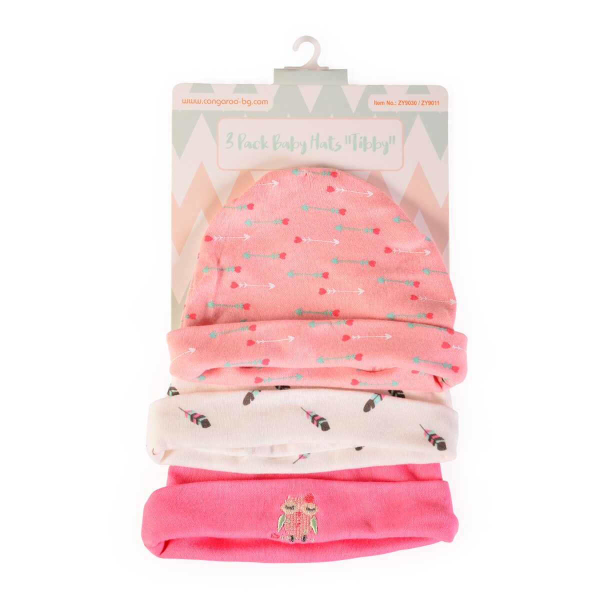 Cangaroo Babymütze Tibby 3er-Set Größe 46 cm, 100% Baumwolle, Erstlingsmütze rosa