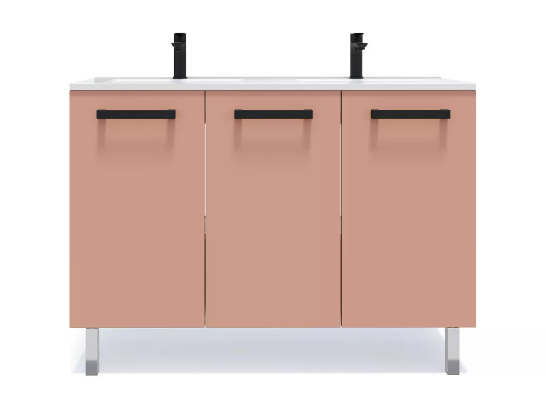 Meuble de salle de bain suspendu avec pieds double vasque intégrée 120cm 3 portes Abricot - Chelsea