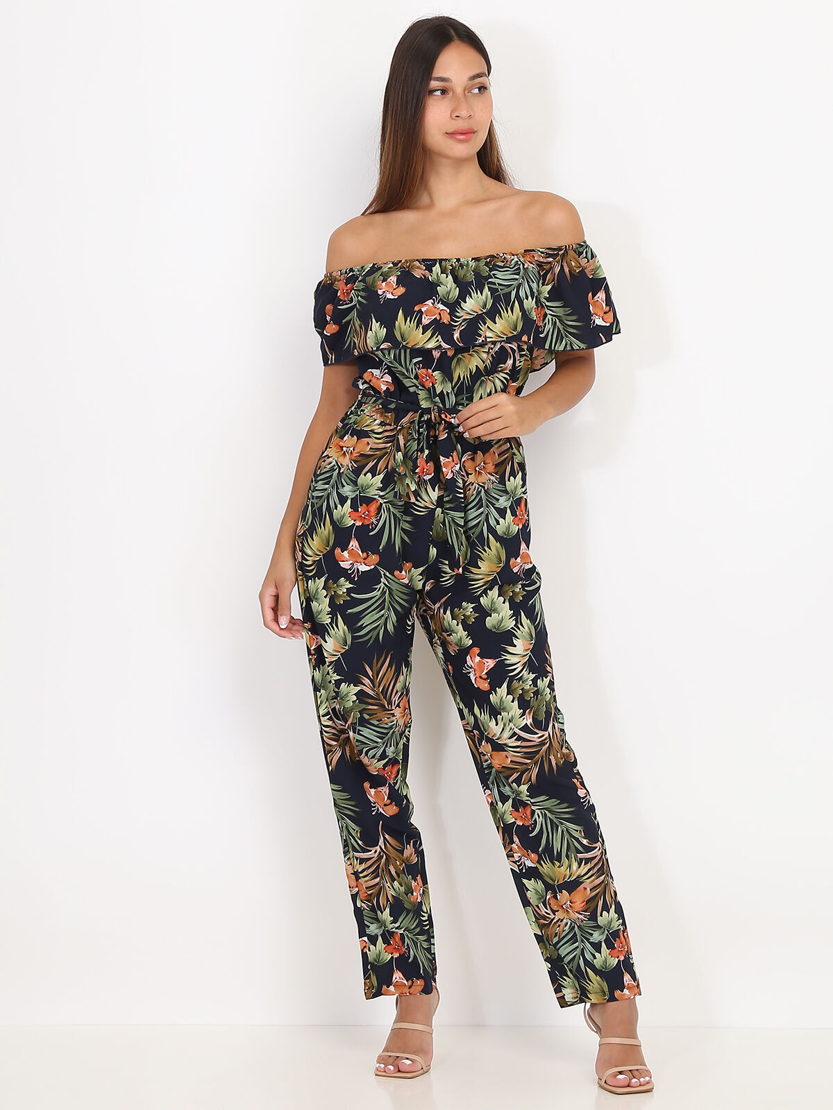 Combinaison pantalon à imprimé fleuri- Bleu