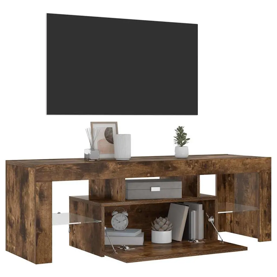 vidaXL - TV-meubel met LED-verlichting - Gerookt eiken - Hout - 120x35x40 cm