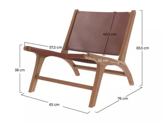 Fauteuil en teck et cuir lisse marron - Kuna
