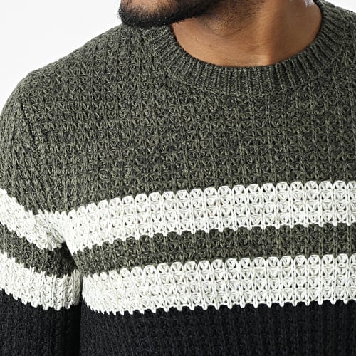 Pull Lazlo Noir Vert Kaki Blanc