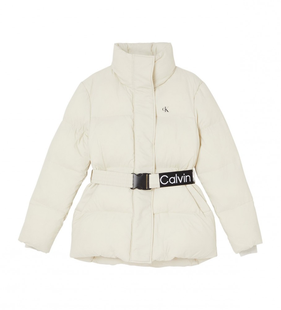 Casaco de penas Calvin Klein Jeans com cinto branco