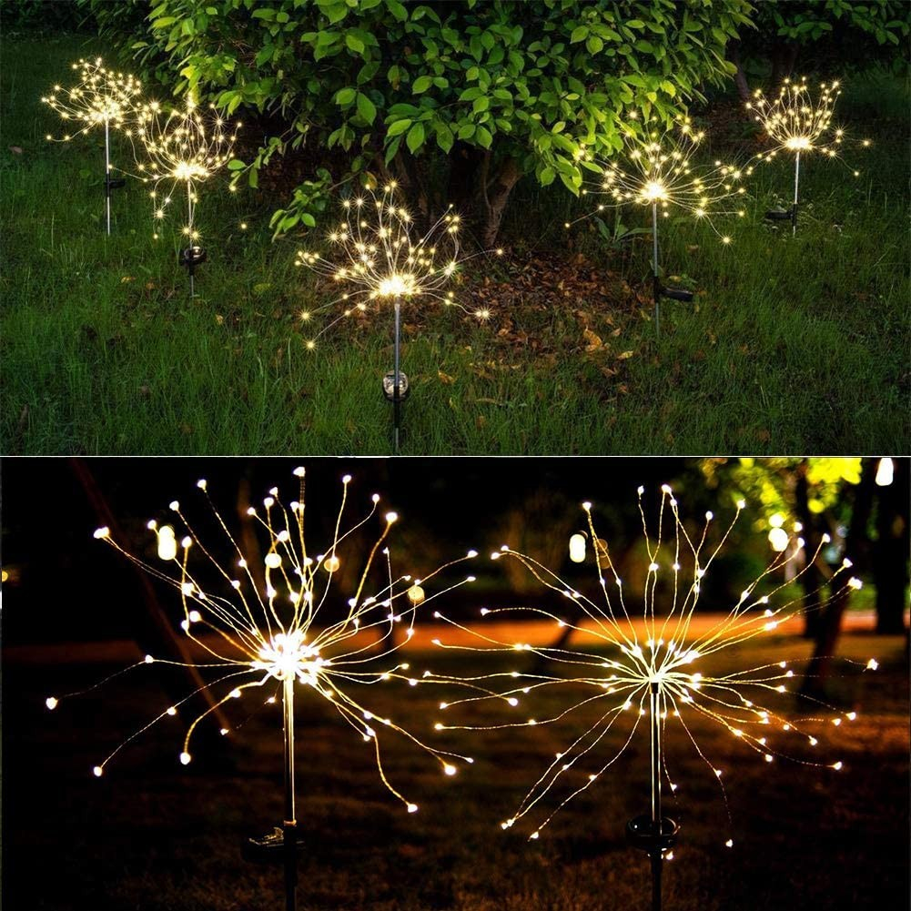 120 LED's Solar Lampe Outdoor Gartenleuchte Feuerwerk Rasen Beleuchtung Laterne Wasserfest (IP65) - Warmweiss