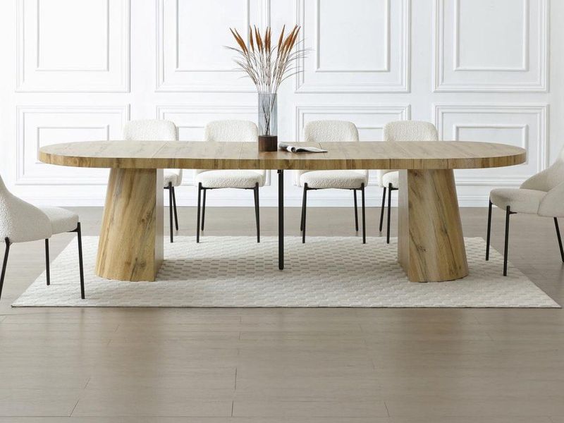 CLOEVA - Uitschuifbare Eettafel - Licht Natuurlijk - Voor 6 tot 12 Personen - MDF