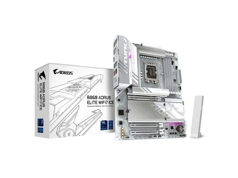 AORUS B860 ELITE WIFI7 ICE - Bundkort - ATX - LGA1851 sokkel - B860 Chipset - USB4, USB-C 3.2 Gen2, USB 3.2 Gen 1, USB 3.2 Gen 2 - Bluetooth, 2.5 Gigabit LAN, Wi-Fi 7 - onboard grafik (CPU påkrævet) - HD Audio