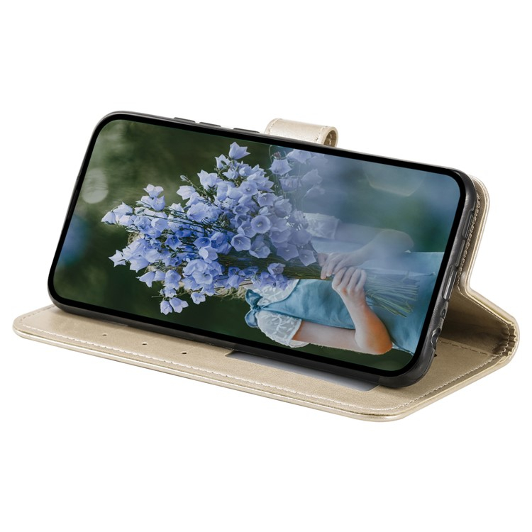 Samsung Galaxy S24 FE Leder Tasche Wallet - Mandala Flowers Imprint - Gold