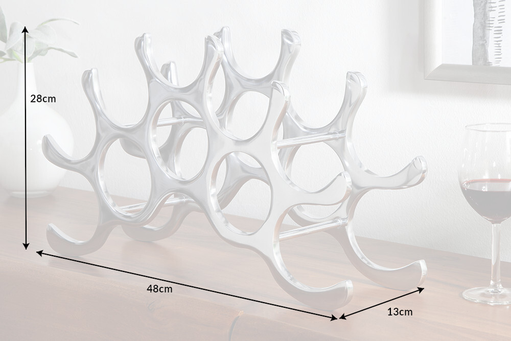 Modernes Weinregal FLAME 48cm silber für 10 Flaschen Flaschenhalter