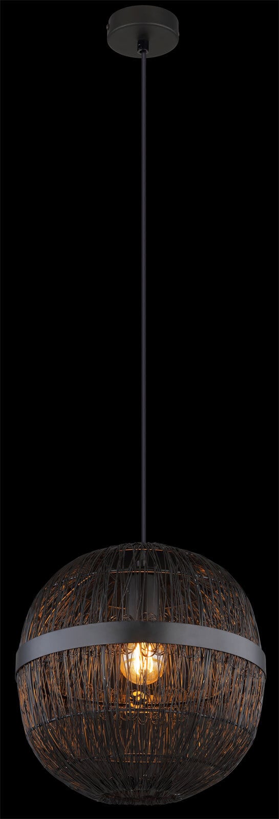 GLOBO Retrofit Pendelleuchte Hermi II 1-flg Schwarz 20cm H.120cm Metall,Geflecht,Matt,höheneinstellbar,Innen