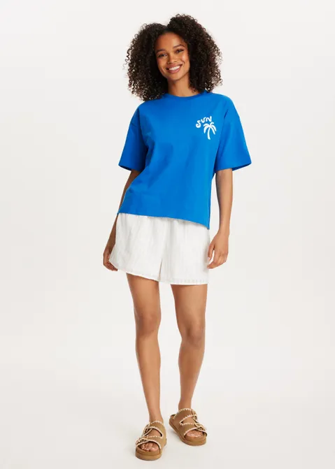 T-shirt met print under the sun blauw (BLW.K)