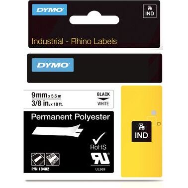 Ruban polyester Dymo Rhino 9 mm 18482 blanc écriture noire