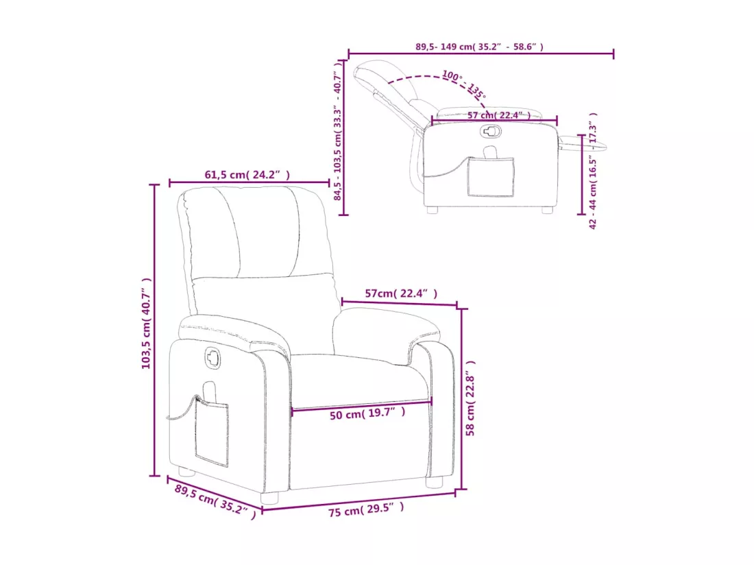 Fauteuil inclinable de massage noir tissu microfibre