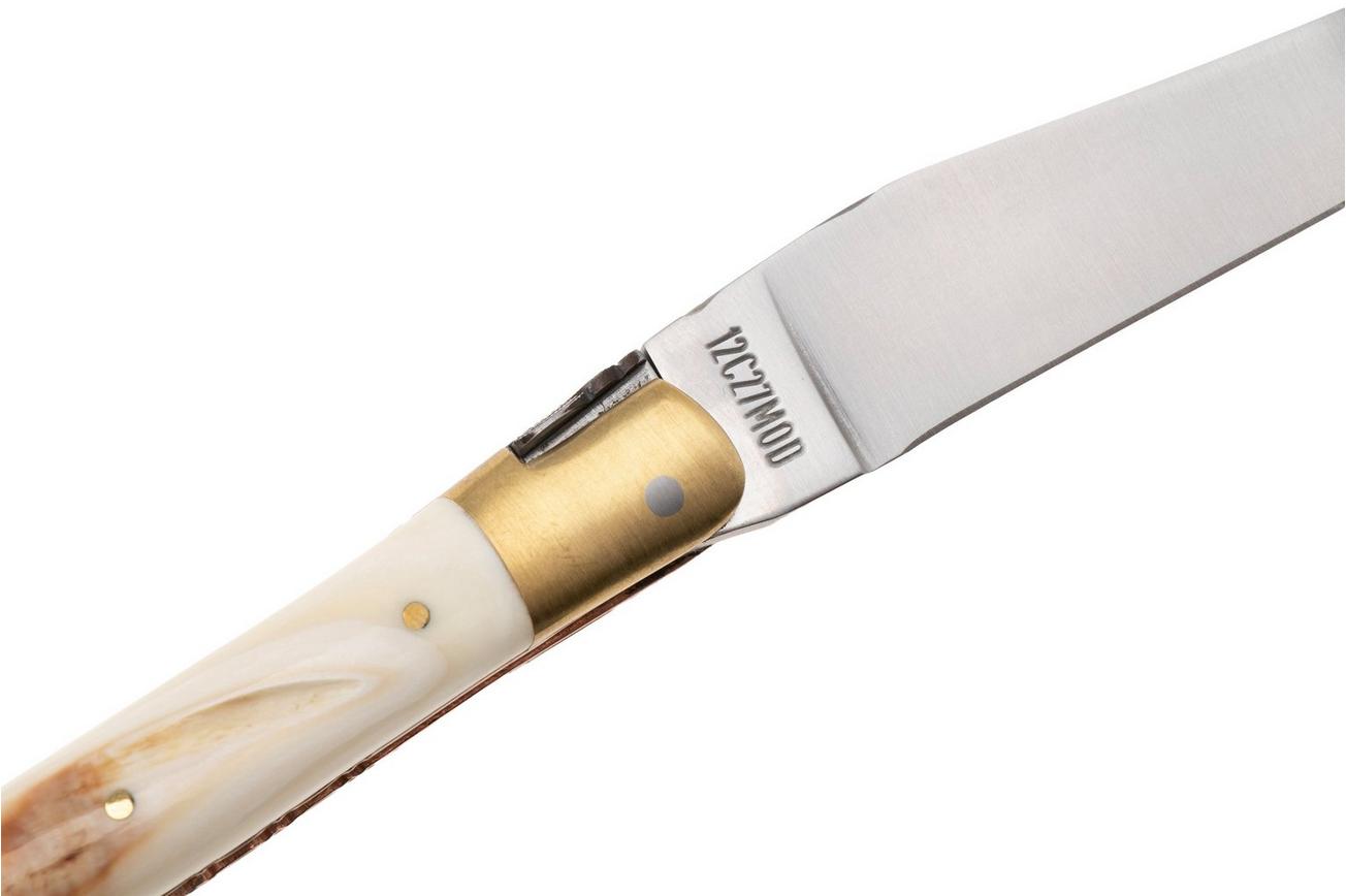 Laguiole en Aubrac Le Bijou L0212LCHB/PHBJ Warthog, Handcarved Copper Plates, Matt Brass Bolsters, zakmes, 12 cm