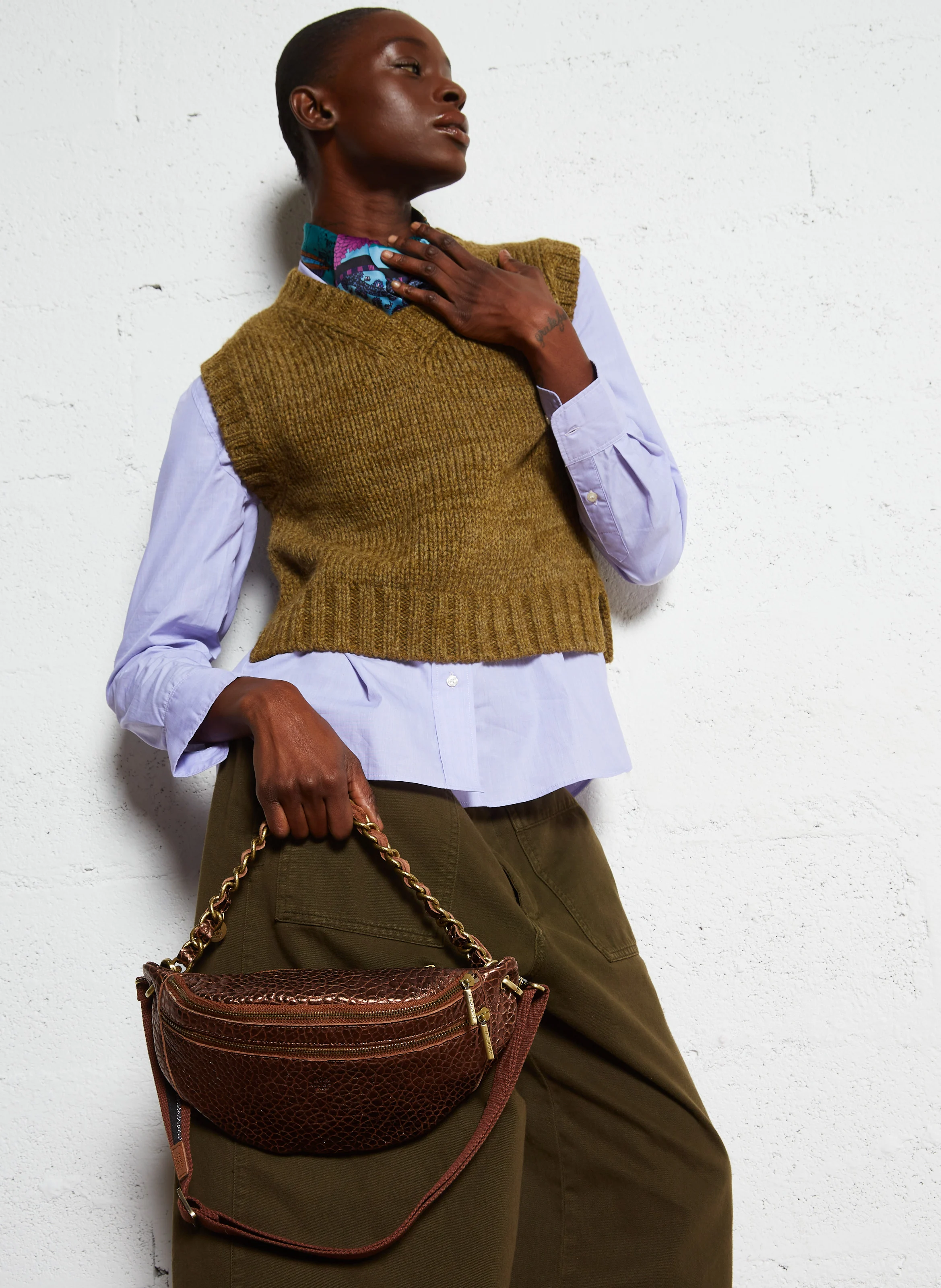PETRA - Sac banane en cuir| Marron