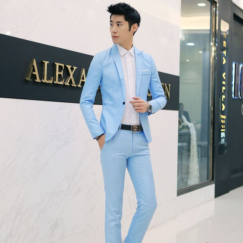 Aozora - Set: Effen blazer met één knoop + pantalon