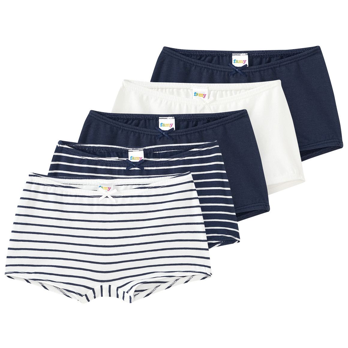 Famy 5 Mädchen Pantys aus Bio-Baumwolle dunkelblau / weiss