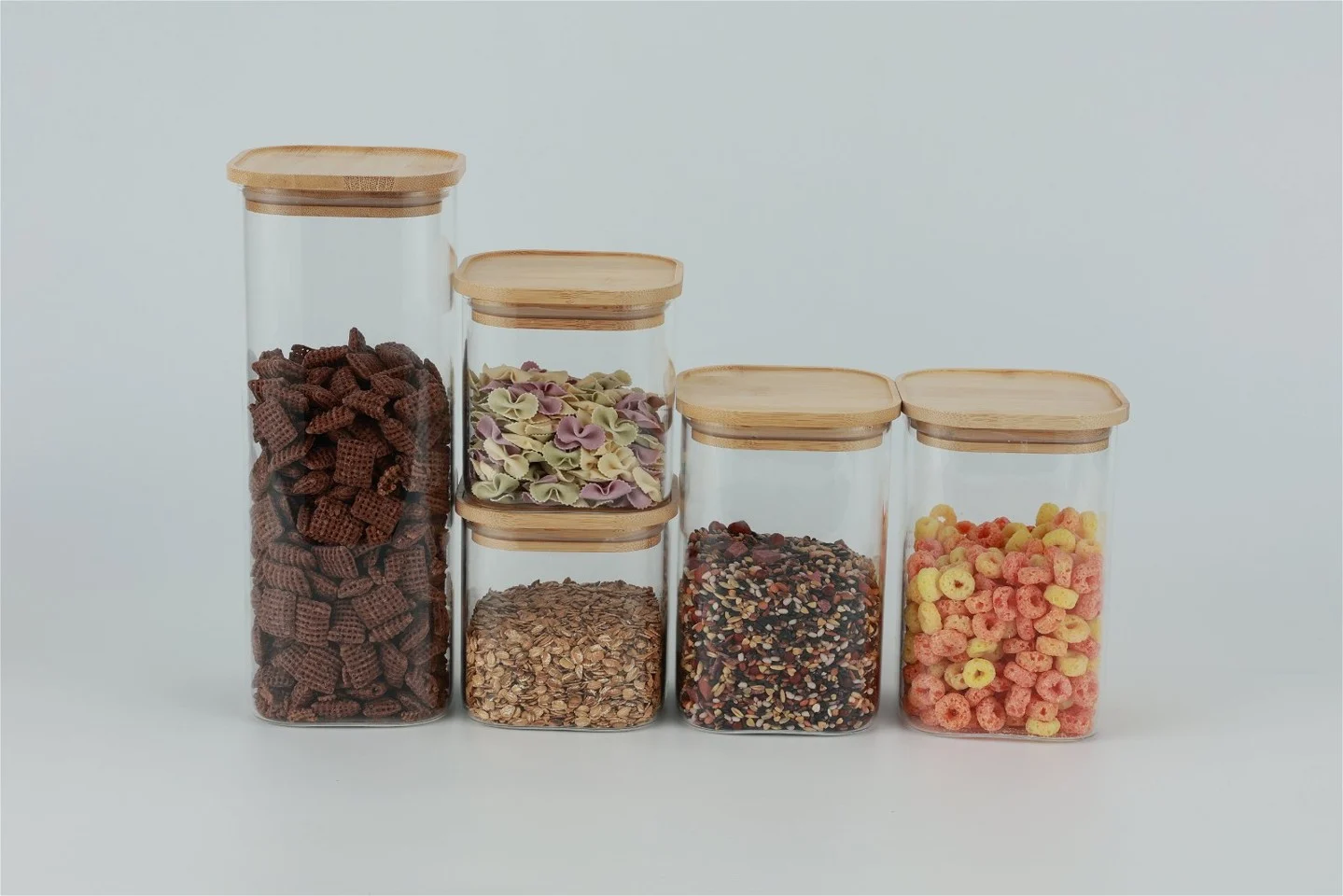 Olsen Home - Glass Storage Bins With Bamboo Lids - 5 Pack