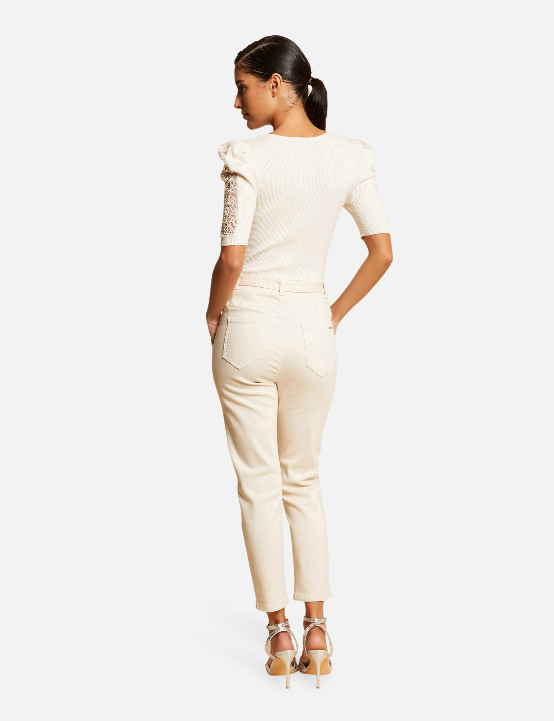 Pull manches courtes avec dentelle ivoire femme - ivoire