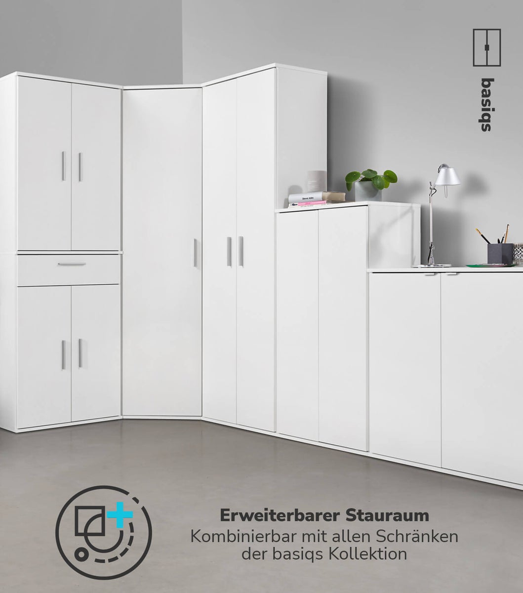 mokebo kast in het wit 'The Long One', multifunctionele kast, alleskunner of opbergkast