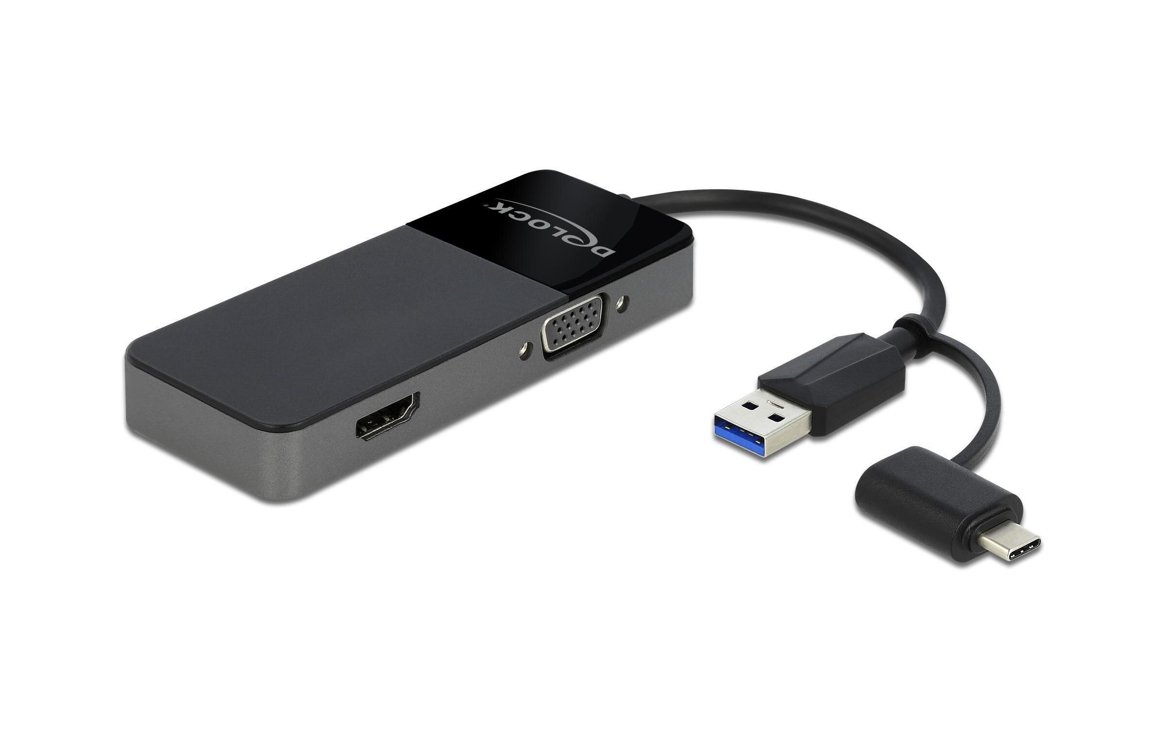 Adapter USB 3.0; USB Type-C – HDMI; VGA 4K 30HzDelock Adapter USB 3.0 zu 4K HDMI + VGA