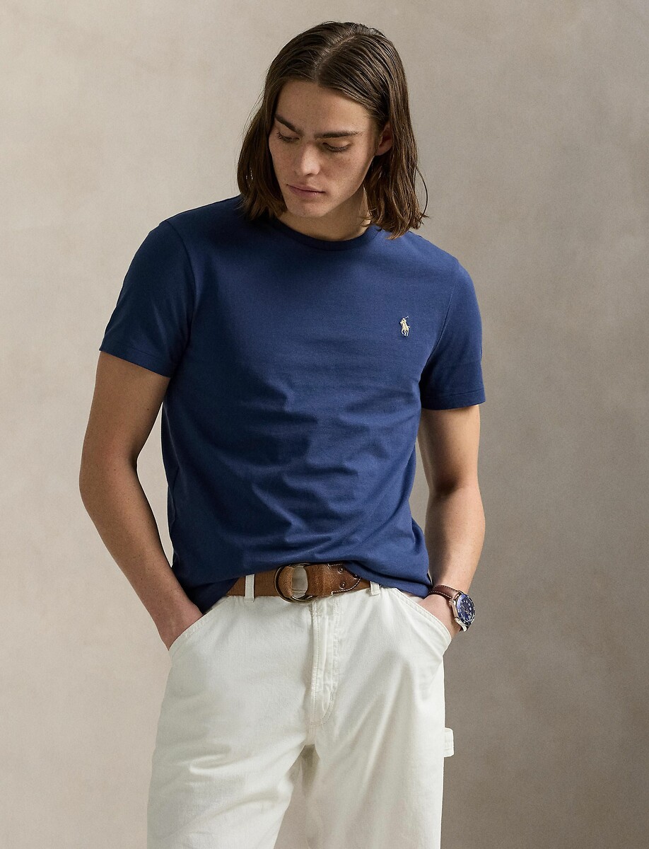 POLO RALPH LAUREN<br>Camiseta lisa de malha fina com logotipo bordado