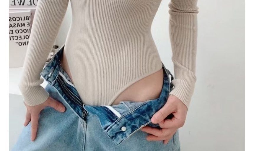 Haneliz - Lange mouwen coltrui effen geribbelde body top