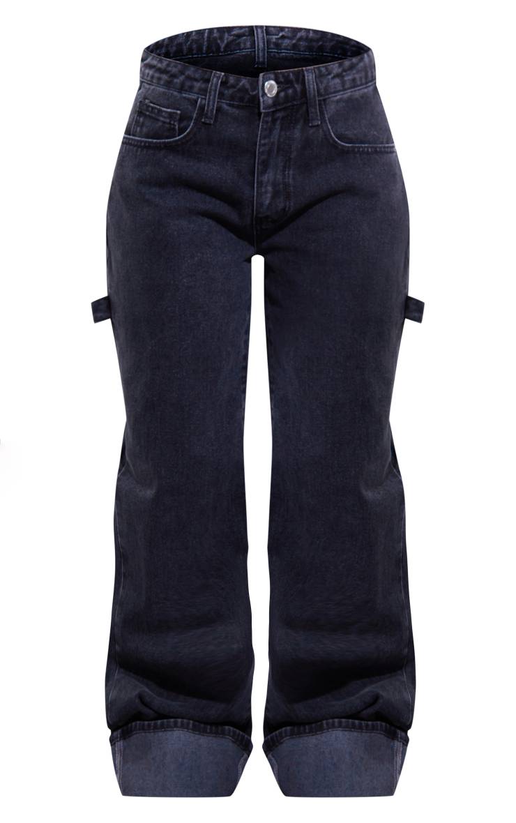 Noir Délavé Jean Petite À Jambes Larges Avec Détail De Sangle