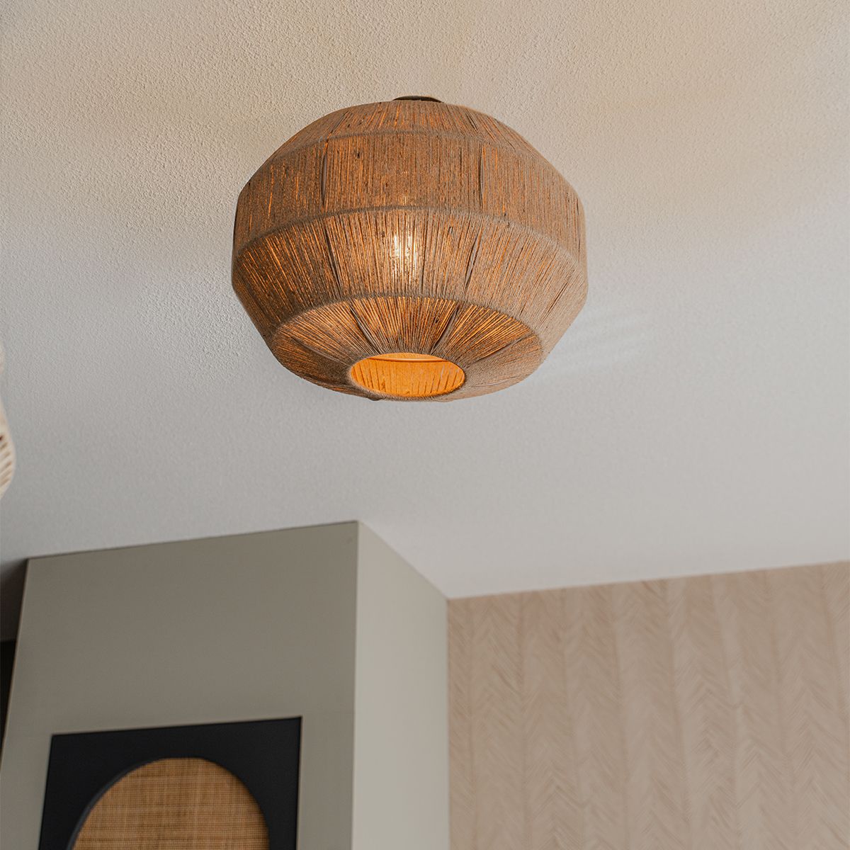 Oosterse plafondlamp zwart met touw - Riki